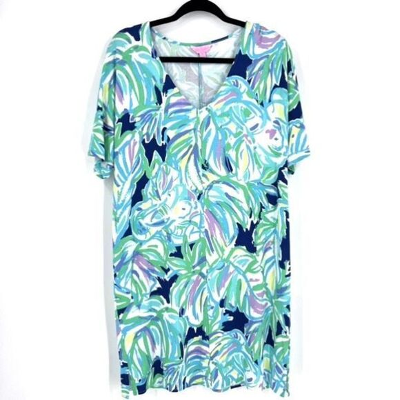 Lilly Pulitzer Women's Mini Dress Lindley Caftan Uptown Trunk Print Blue Small - Picture 1 of 9